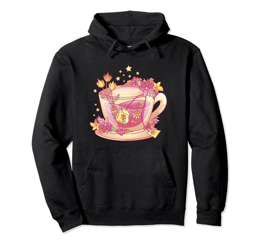 Vaporwave Aesthetic Tea Cup Flower Art Hoodie - Trendy Graphic for Adults - T-Shirt, Sweatshirt, Hoodie