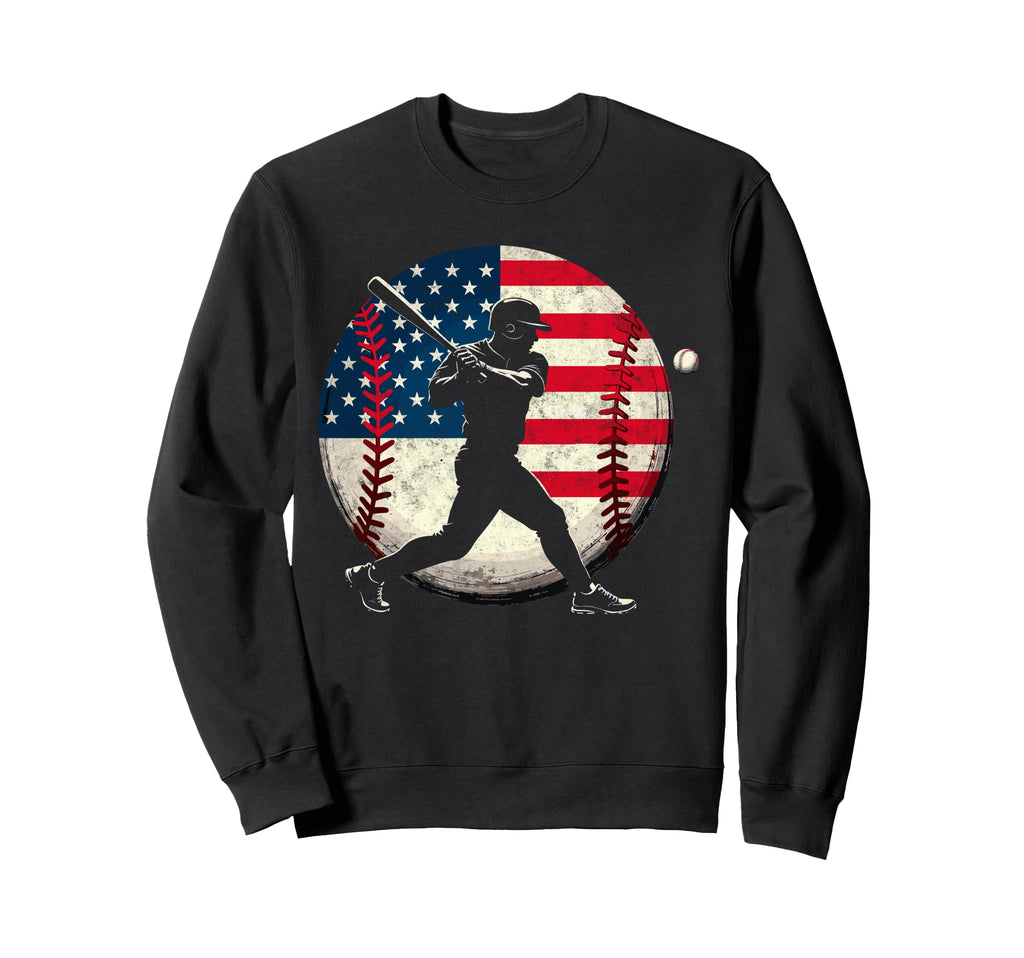 Baseball Us Flag Baseball Lover Dad Sweatshirt - Aesthetic Graphic Unisex - T-Shirt, Sweatshirt, Hoodie