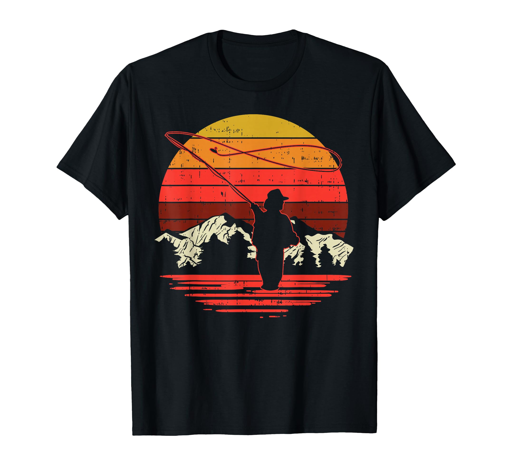 Fly Fishing Sunset Trout Angling Fisherman T-Shirt - Unique Graphic Unisex - T-Shirt, Sweatshirt, Hoodie
