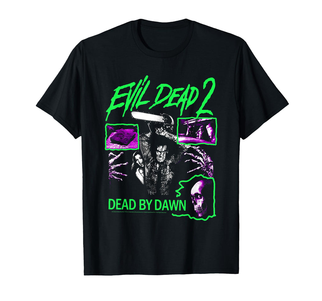 Evil Dead 2 Dead Dawn Neon Collage Horror T-Shirt - Graphic Print Unisex - T-Shirt, Sweatshirt, Hoodie