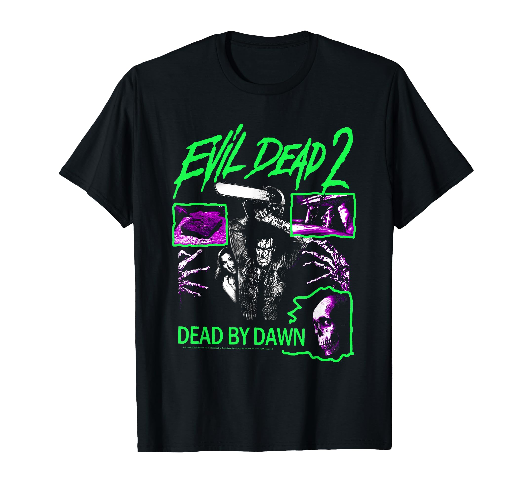 Evil Dead 2 Dead Dawn Neon Collage Horror T-Shirt - Graphic Print Unisex - T-Shirt, Sweatshirt, Hoodie