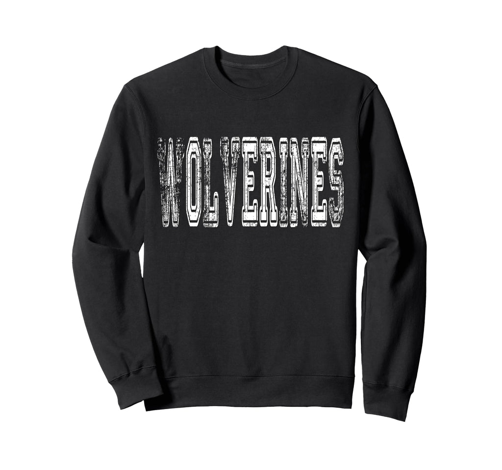 Wolverines Mascot Distressed School Sweatshirt - Graphic Print for Adults - T-Shirt, Sweatshirt, Hoodie