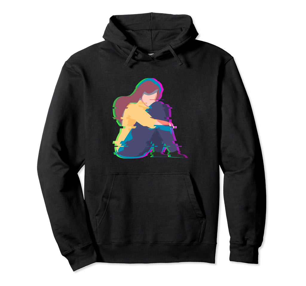 Sad Smoking Antisocial Glitch Aesthetic Hoodie - Graphic Print for Adults - T-Shirt, Sweatshirt, Hoodie