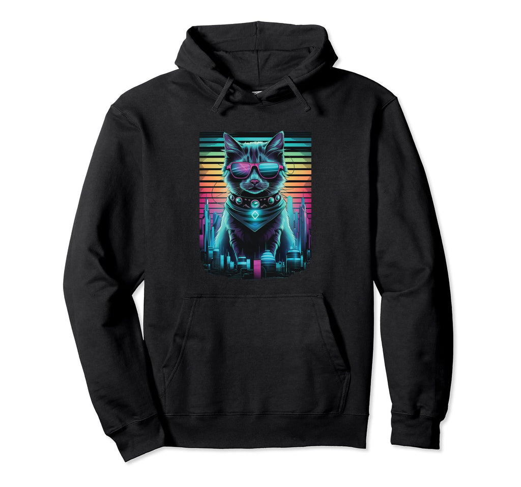 Vaporwave Cat Aesthetic Synthwave Cat Hoodie - Custom Art Print for Adults - T-Shirt, Sweatshirt, Hoodie