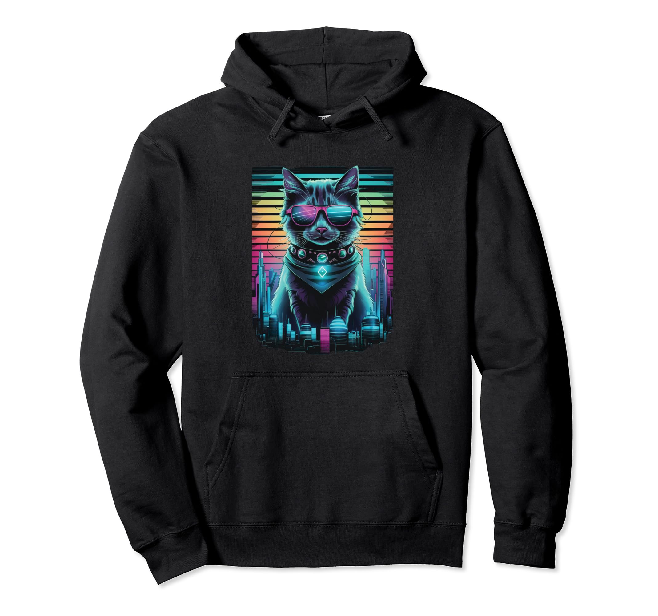 Vaporwave Cat Aesthetic Synthwave Cat Hoodie - Custom Art Print for Adults - T-Shirt, Sweatshirt, Hoodie