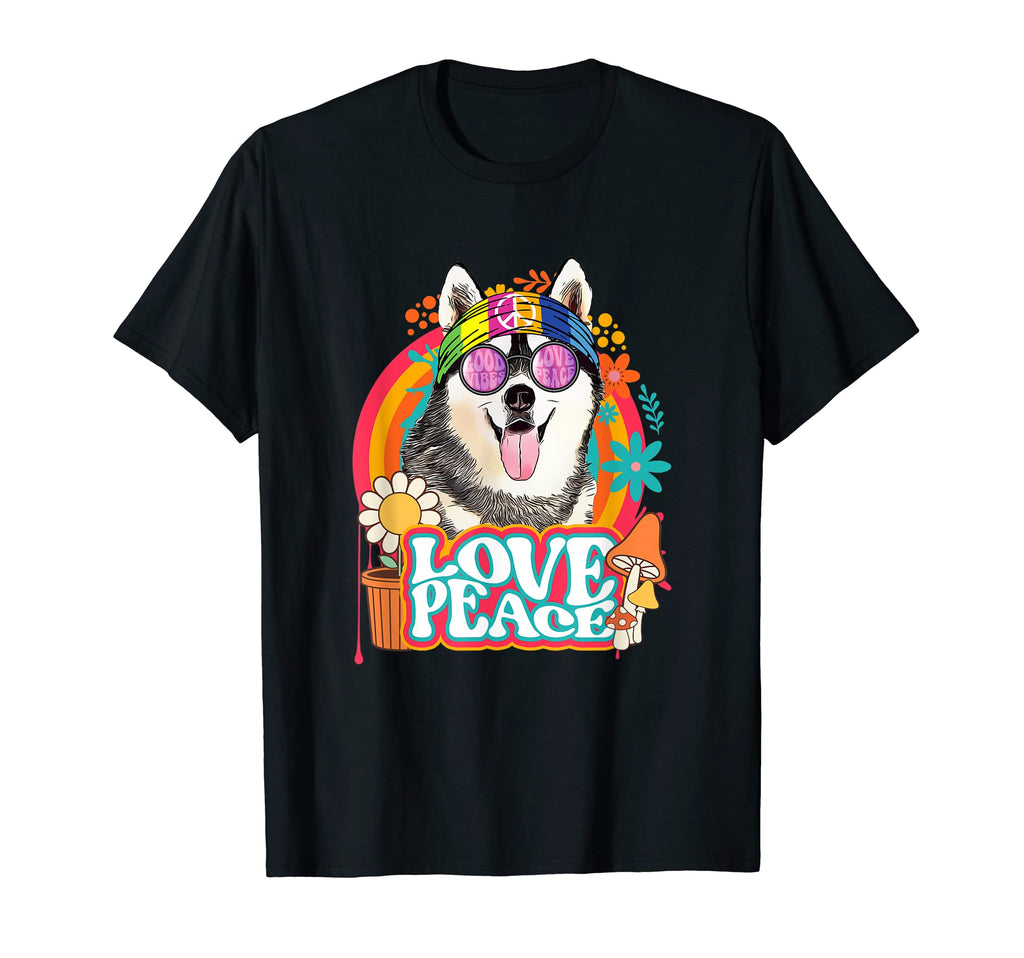 Hippie Siberian Husky Dog 60S 70S T-Shirt - Custom Art Print for Adults - T-Shirt, Sweatshirt, Hoodie