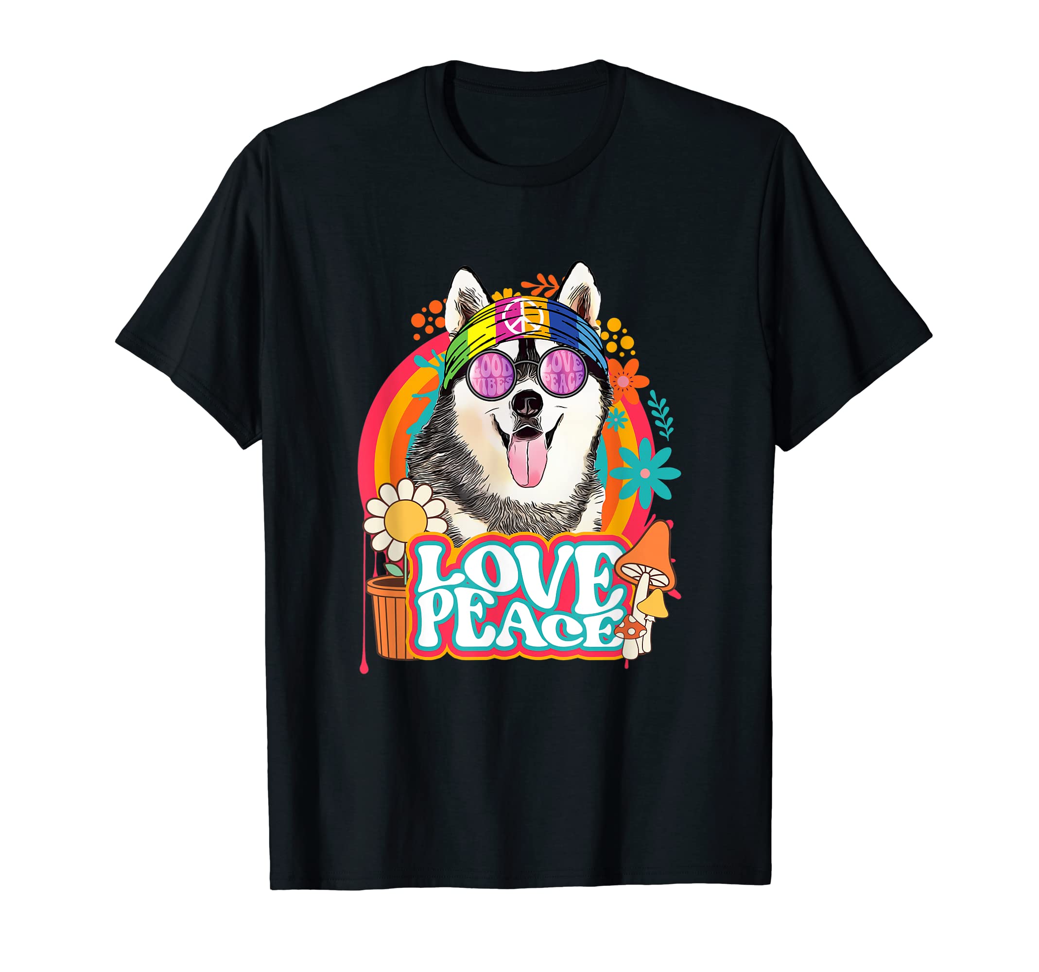 Hippie Siberian Husky Dog 60S 70S T-Shirt - Custom Art Print for Adults - T-Shirt, Sweatshirt, Hoodie