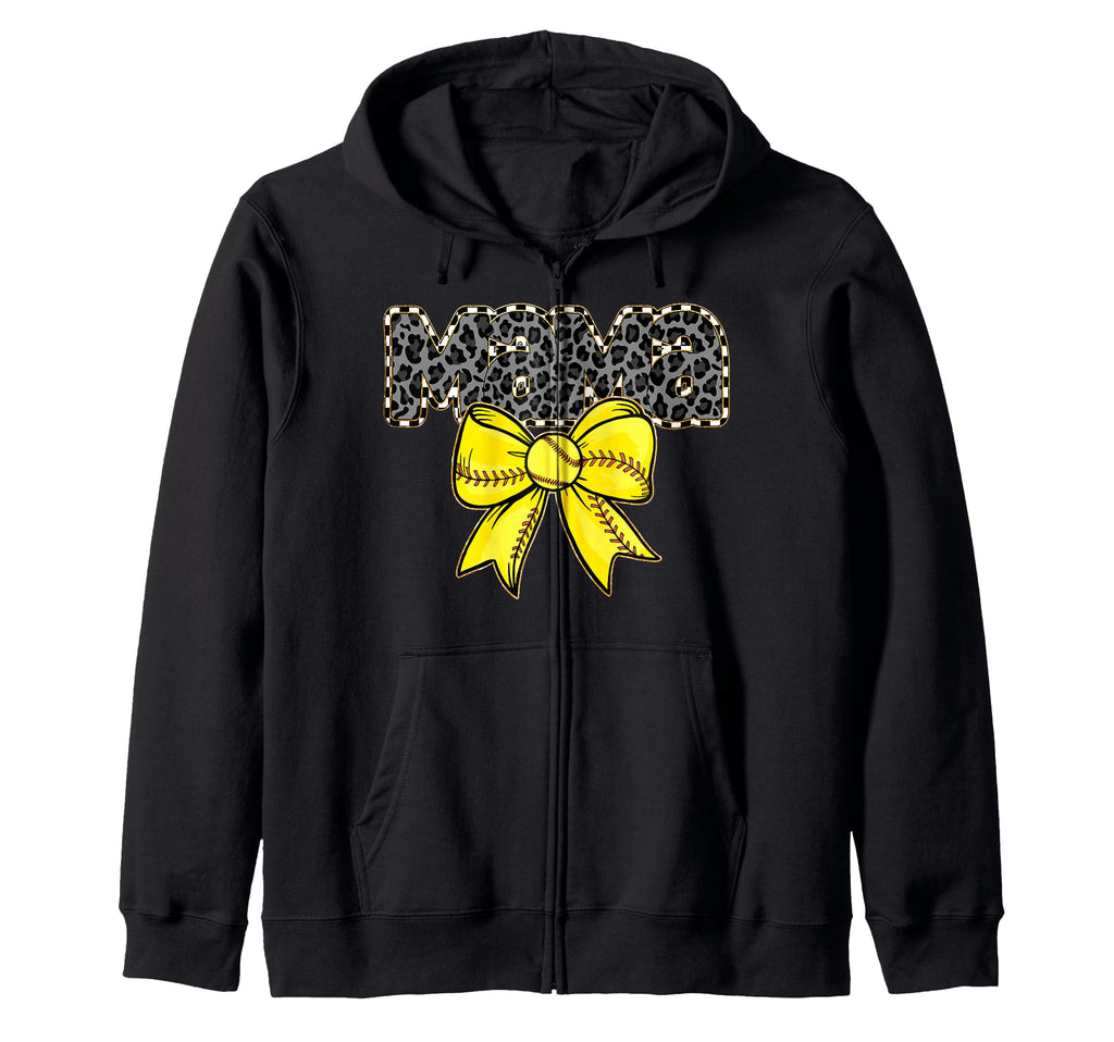 Mama Yellow Bow Baseball Softball Gift Hoodie - Novelty Apparel Men Women - T-Shirt, Sweatshirt, Hoodie