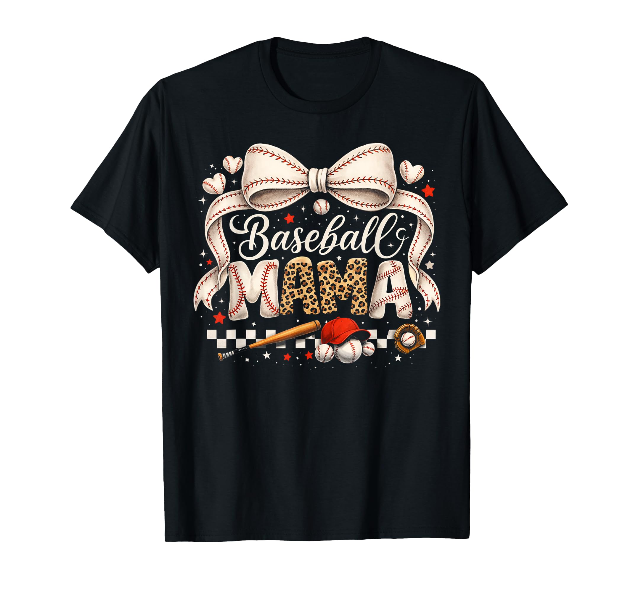 Baseball Mama Game Day Leopard Bow T-Shirt - Fun Novelty Design Men Women - T-Shirt, Sweatshirt, Hoodie