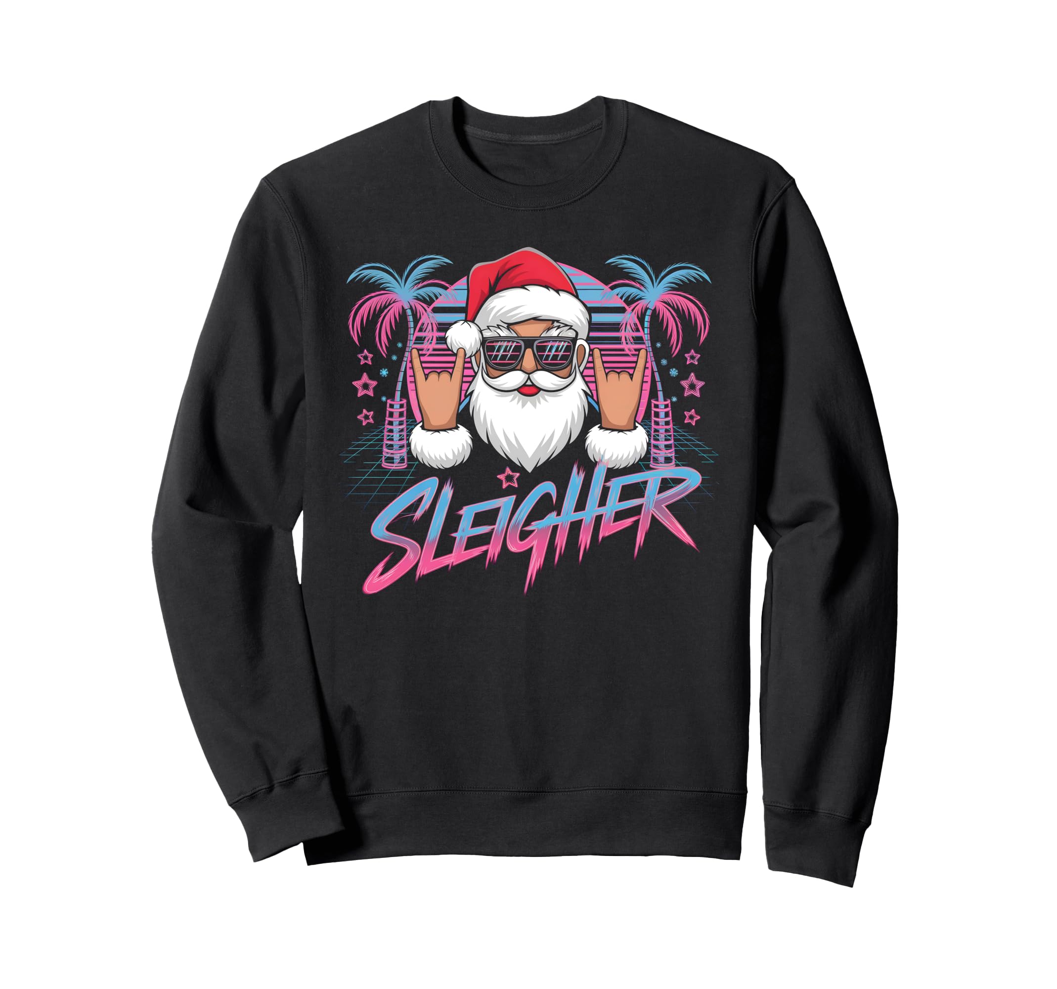 Sleigher Santa Neon 80S Fun Sweatshirt - Fun Novelty Design Unisex - T-Shirt, Sweatshirt, Hoodie