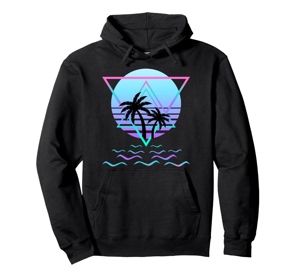 Beach Waves Sunset Vaporwave Hoodie - Aesthetic Graphic for Adults - T-Shirt, Sweatshirt, Hoodie