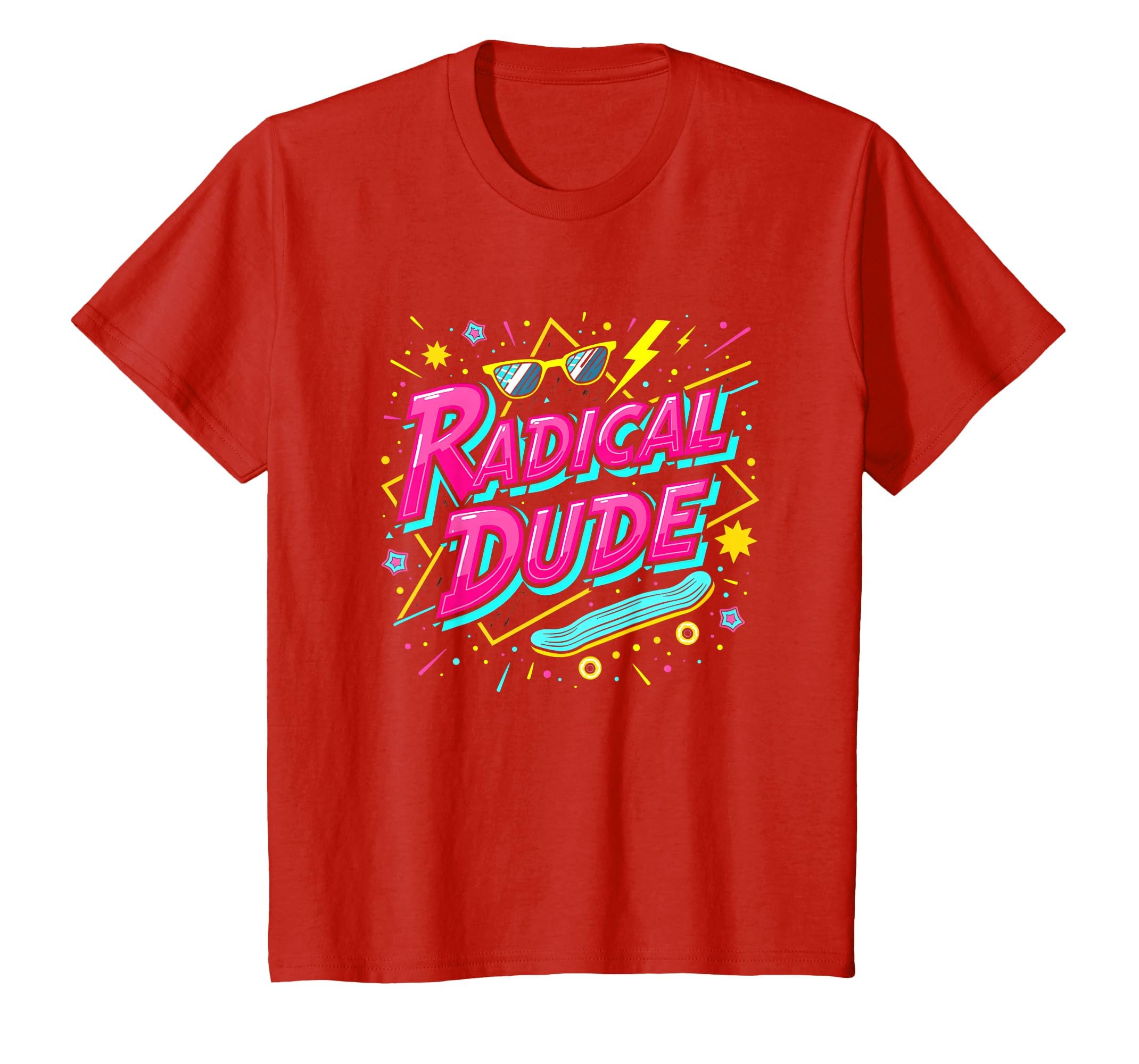 Radical Dude 80S Neon Skateboard Party T-Shirt - Unique Graphic Unisex - T-Shirt, Sweatshirt, Hoodie