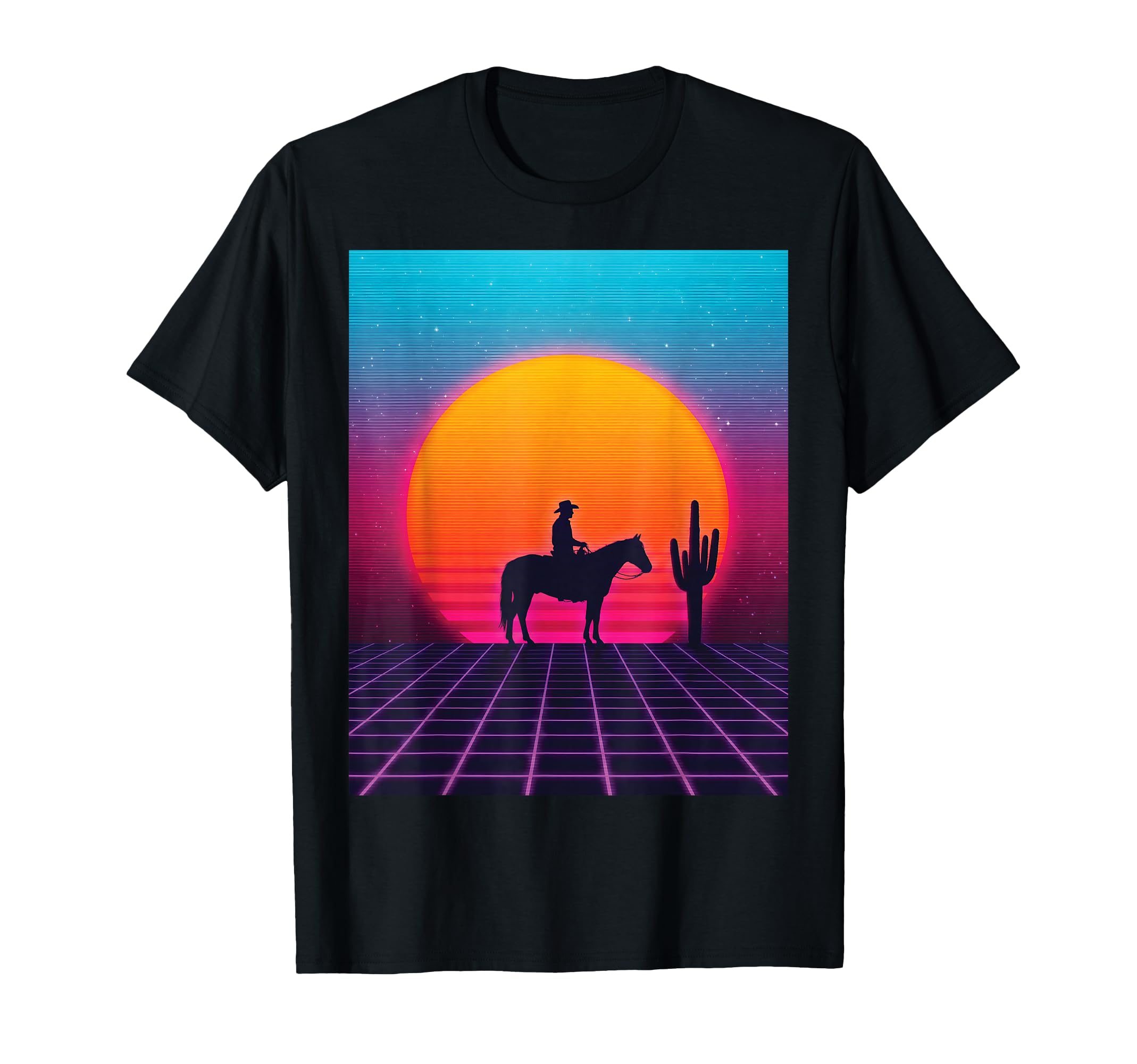 Synthwave Cowboy Retrowave 80S Western T-Shirt - Trendy Graphic Unisex - T-Shirt, Sweatshirt, Hoodie