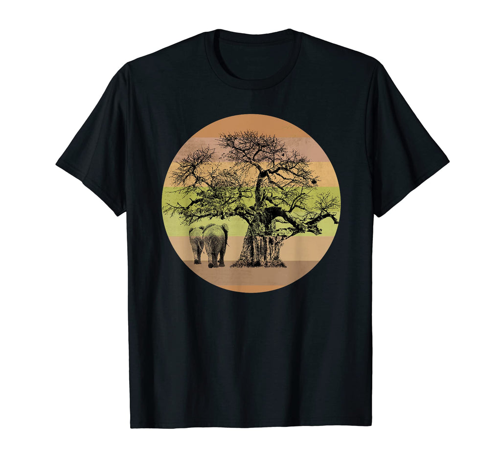 Baobab Tree And Elephants Sunset T-Shirt - Graphic Print Men Women - T-Shirt, Sweatshirt, Hoodie