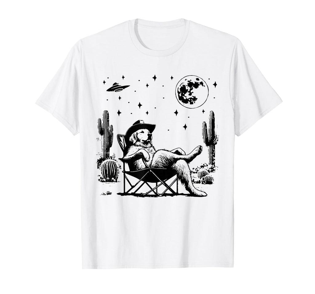 Golden Retriever Ufo 90S Western T-Shirt - Trendy Graphic for Adults - T-Shirt, Sweatshirt, Hoodie