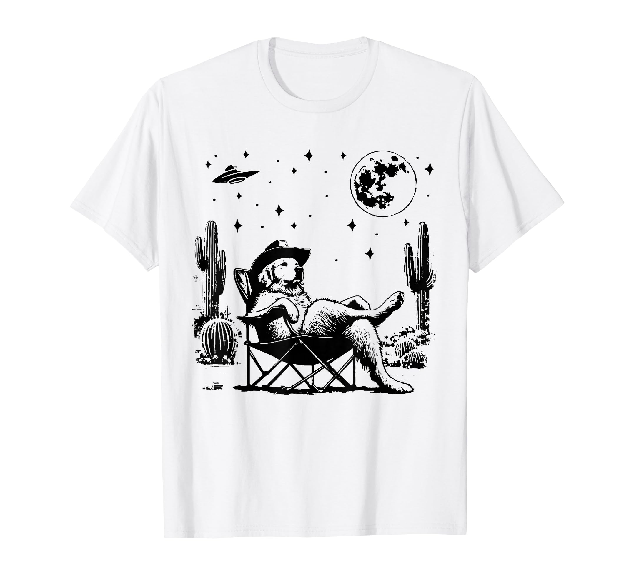 Golden Retriever Ufo 90S Western T-Shirt - Trendy Graphic for Adults - T-Shirt, Sweatshirt, Hoodie