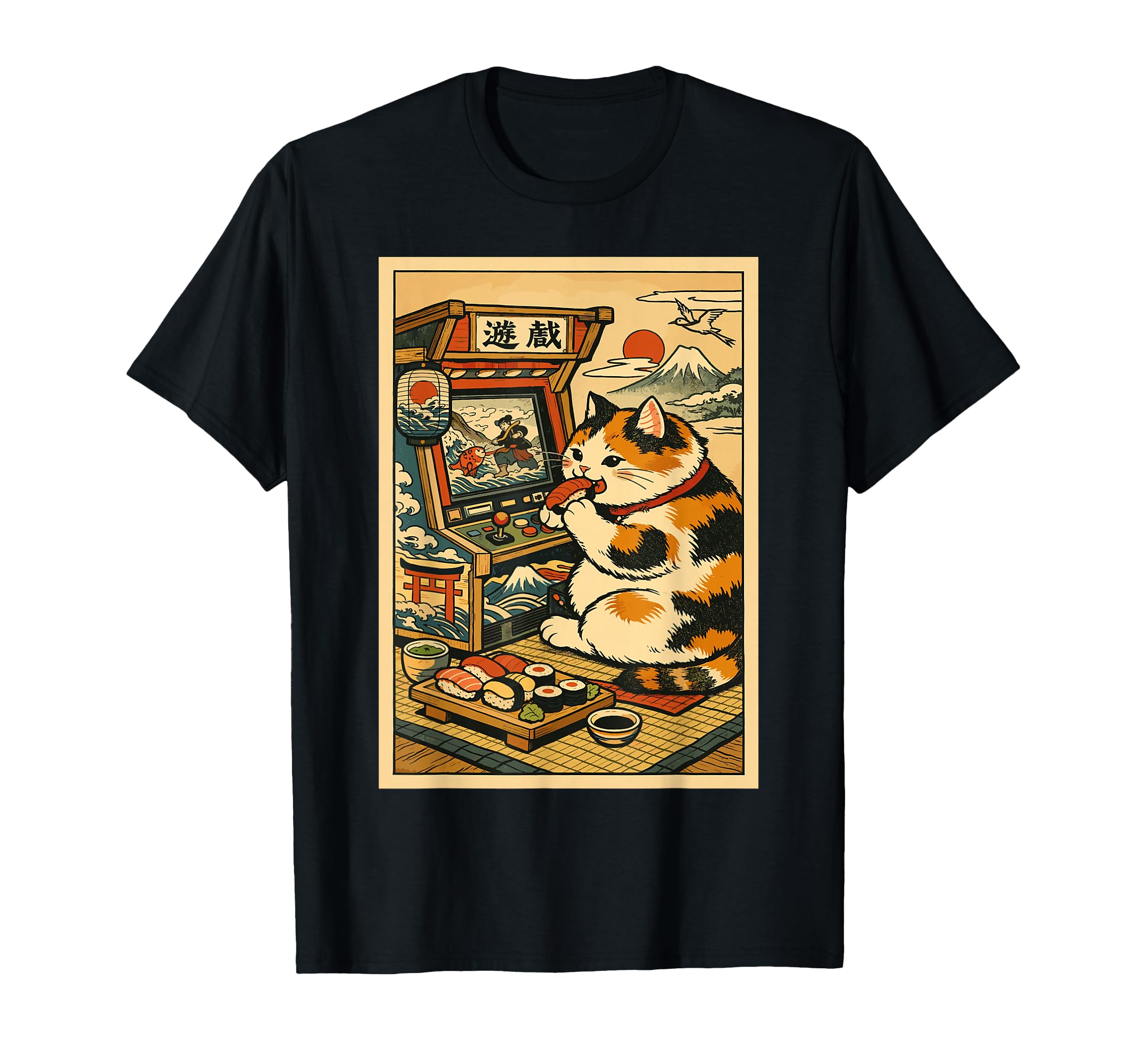 Kawaii Cat Sushi Gaming Japanese Cat T-Shirt - Unique Graphic Men Women - T-Shirt, Sweatshirt, Hoodie