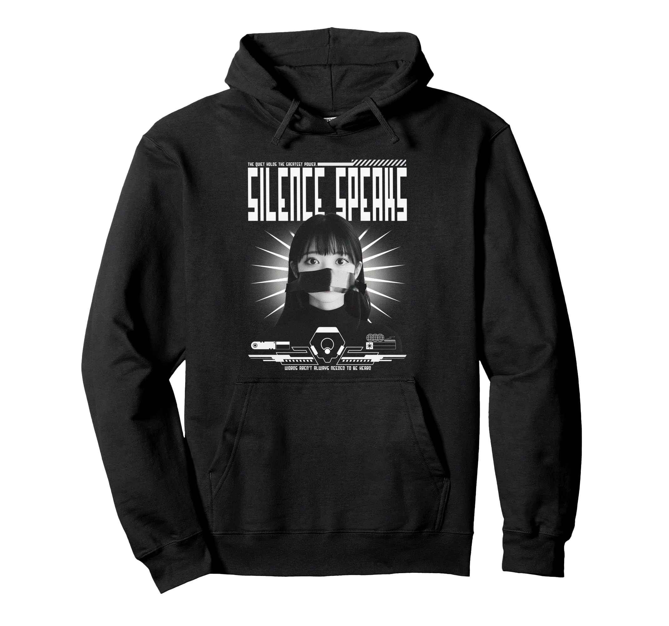 Y2K Silence Bold Urban Graffiti Hoodie - Minimalist Print for Adults - T-Shirt, Sweatshirt, Hoodie