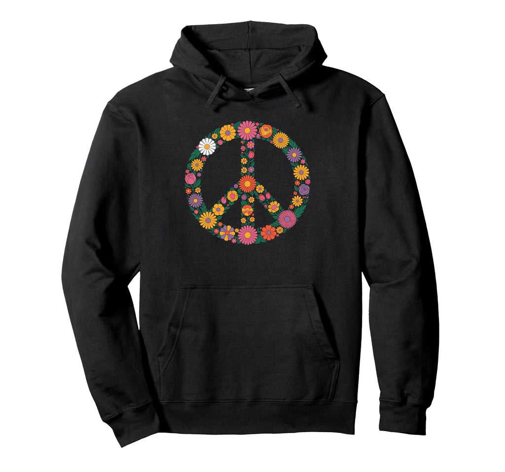 Floral Peace Sign Hand Drawn Hoodie - Casual Everyday Wear Men Women - T-Shirt, Sweatshirt, Hoodie