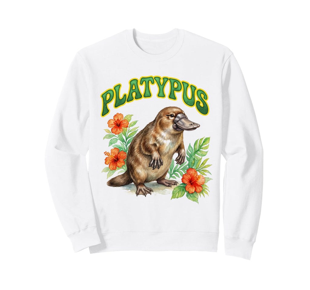 Platypus Groovy Floral Platypus Sweatshirt - Fun Novelty Design for Adults - T-Shirt, Sweatshirt, Hoodie