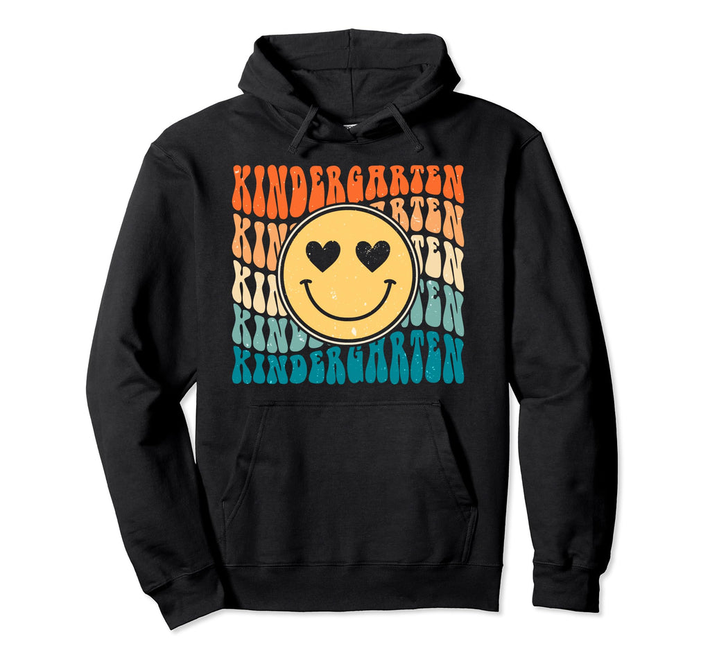 Boho Groovy Smile Kindergarten Teacher Hoodie - Unique Graphic Unisex - T-Shirt, Sweatshirt, Hoodie