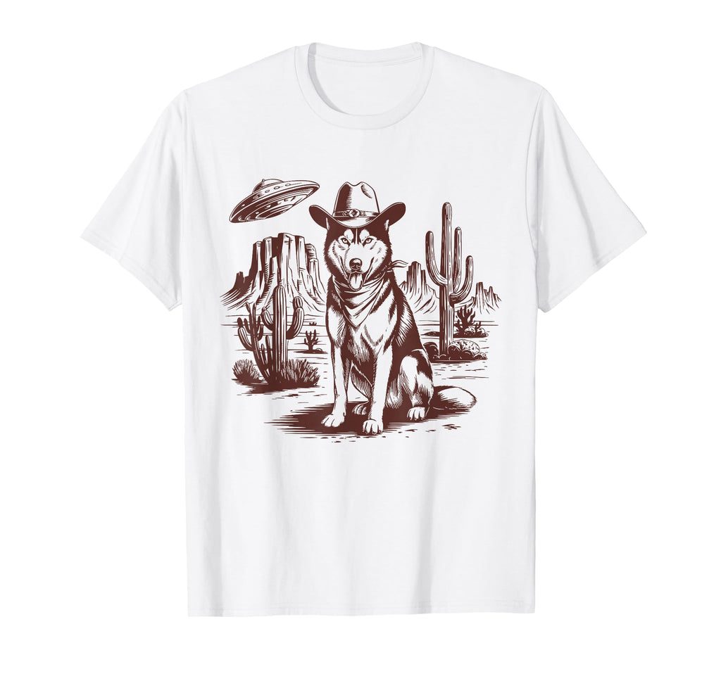 Husky Ufo Western Alien 90S Cowboy T-Shirt - Minimalist Print Men Women - T-Shirt, Sweatshirt, Hoodie