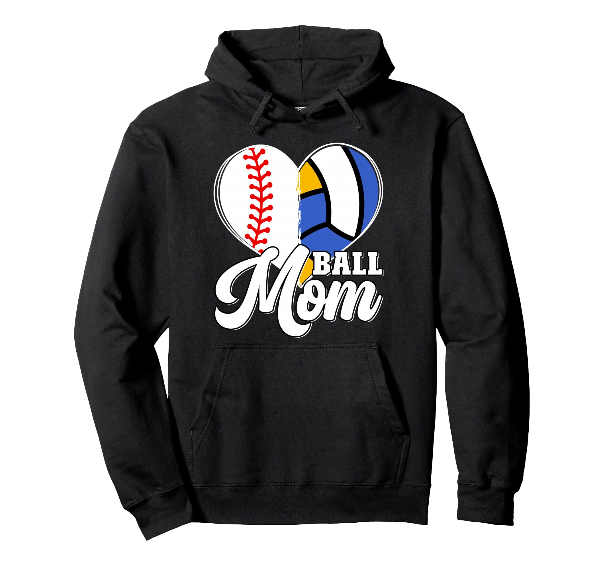 Proud Ball Mom Volleyball Baseball Mom Heart Hoodie - Graphic Print Unisex - T-Shirt, Sweatshirt, Hoodie