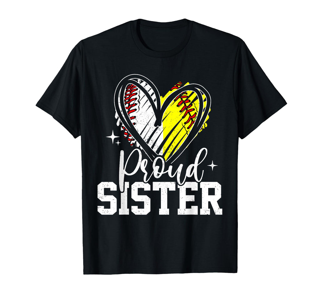 Proud Sister Baseball Softball Heart T-Shirt - Custom Art Print for Adults - T-Shirt, Sweatshirt, Hoodie