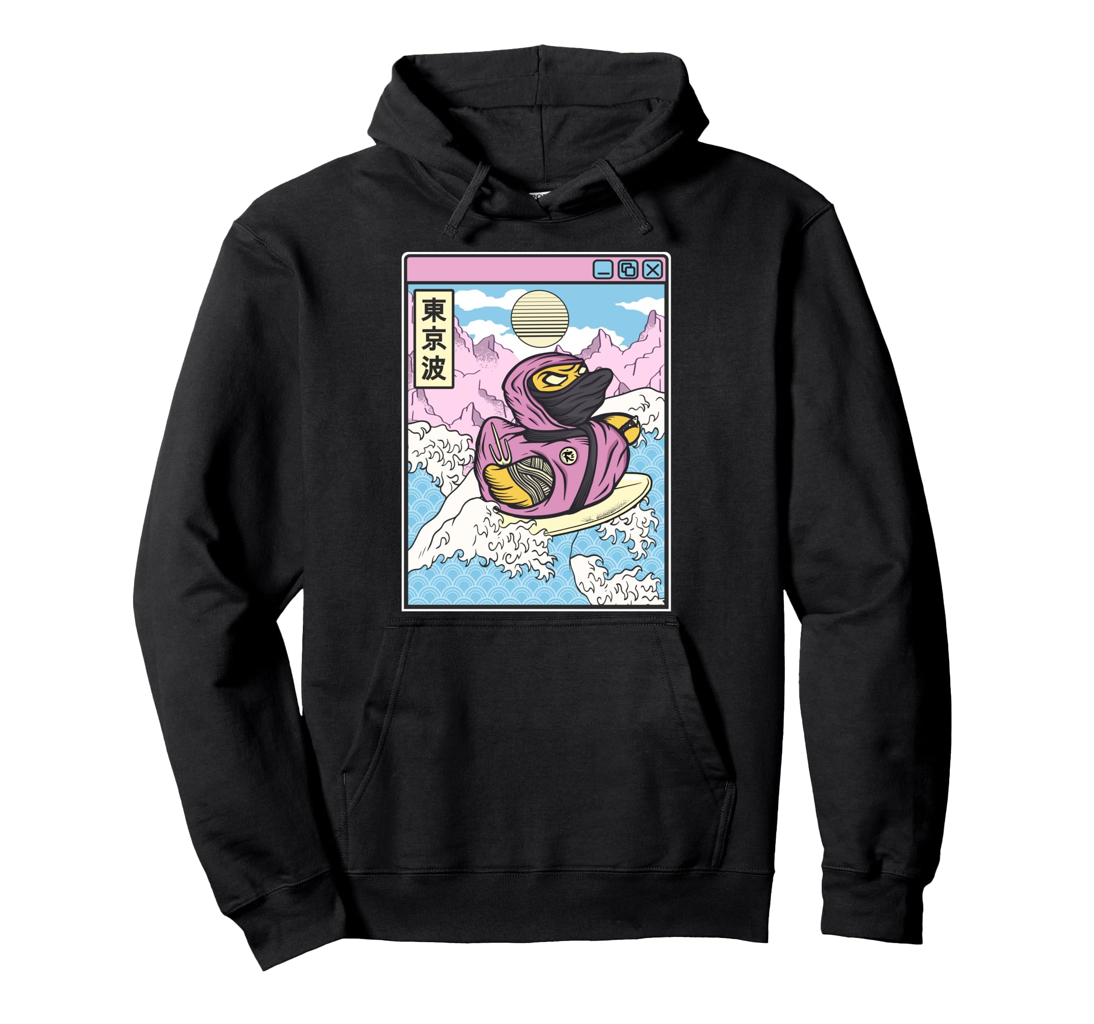 Surfing Ninja Rubber Duck Japanese Hoodie - Trendy Graphic for Adults - T-Shirt, Sweatshirt, Hoodie