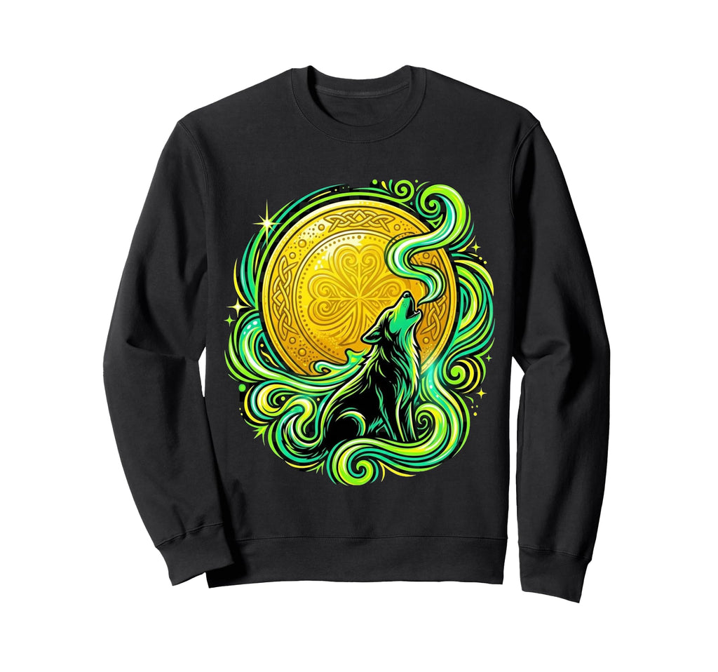 Lucky Irish Howling Dog Shamrock Moon Sweatshirt - Streetwear Style Unisex - T-Shirt, Sweatshirt, Hoodie