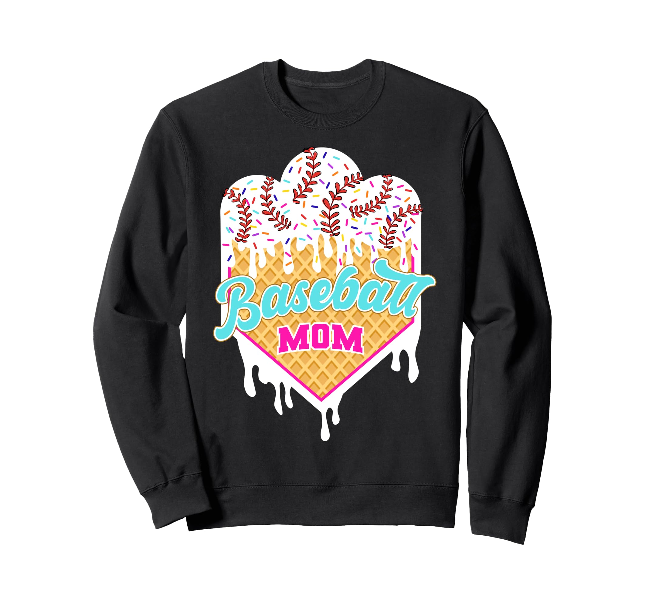 Baseball Mom Ice Cream Drip Mama Sweatshirt - Graphic Print for Adults - T-Shirt, Sweatshirt, Hoodie