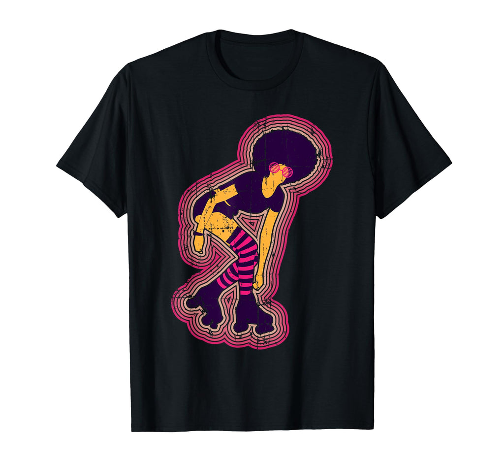 Rollerskating Afro Distressed T-Shirt - Novelty Apparel Unisex - T-Shirt, Sweatshirt, Hoodie