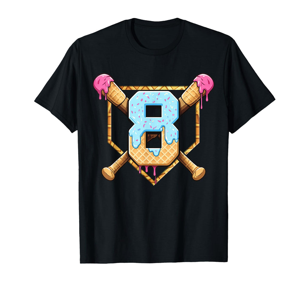 Baseball 8 Year Old Ice Cream Drip T-Shirt - Streetwear Style for Adults - T-Shirt, Sweatshirt, Hoodie