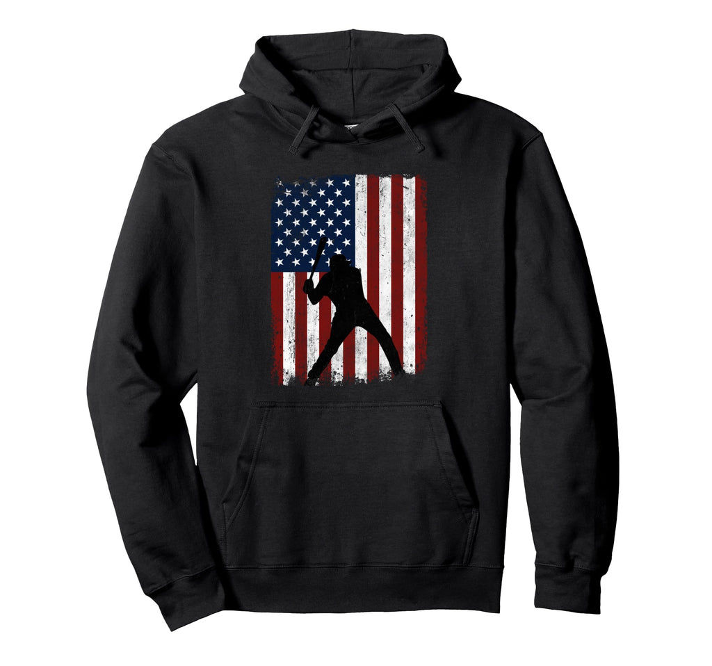 Baseball American Flag Baseball Dad Mom 4Th Hoodie - Unique Graphic Unisex - T-Shirt, Sweatshirt, Hoodie