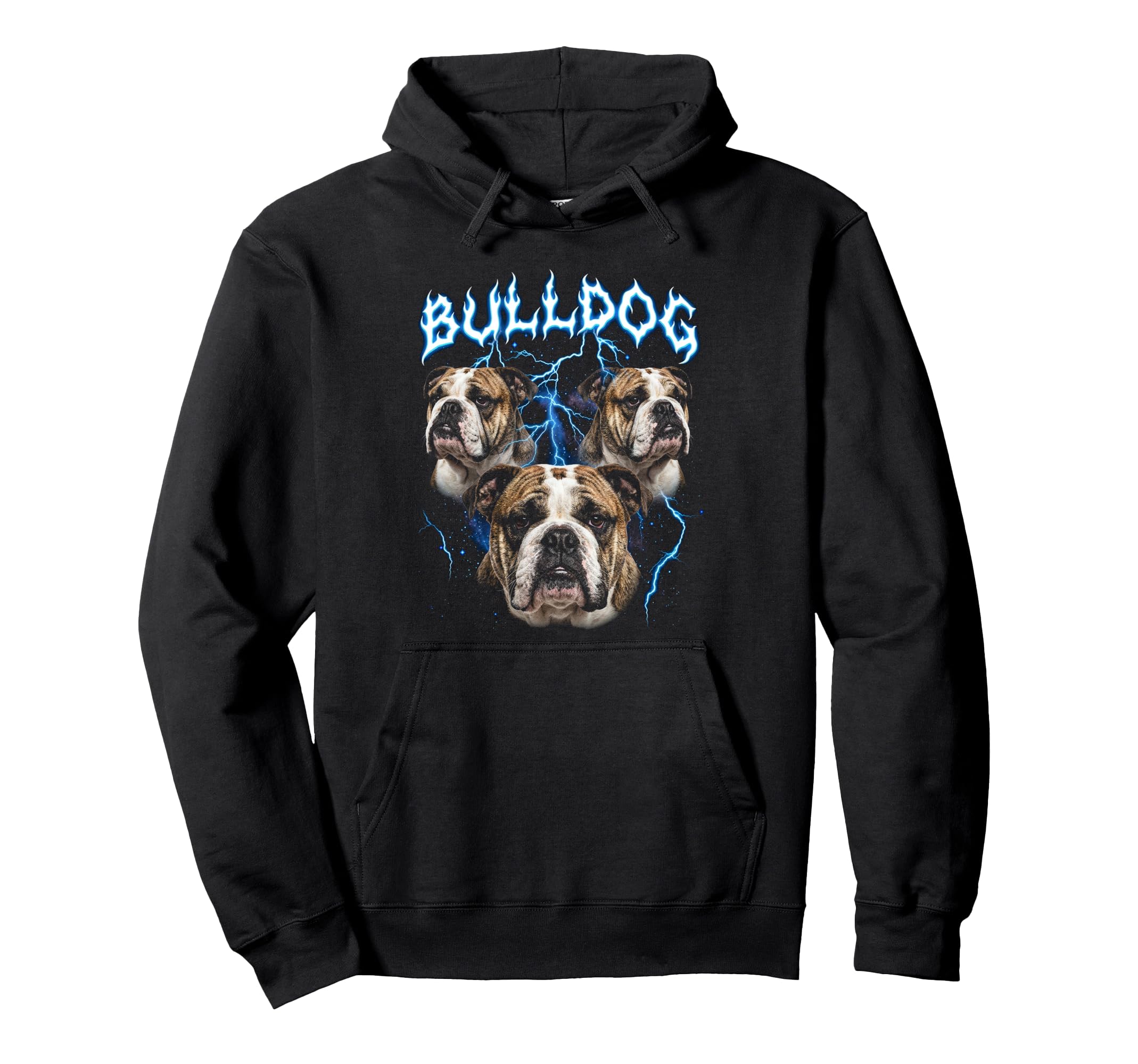 Bulldog 90S Heavy Metal Dog Lover Hoodie - Fun Novelty Design Men Women - T-Shirt, Sweatshirt, Hoodie