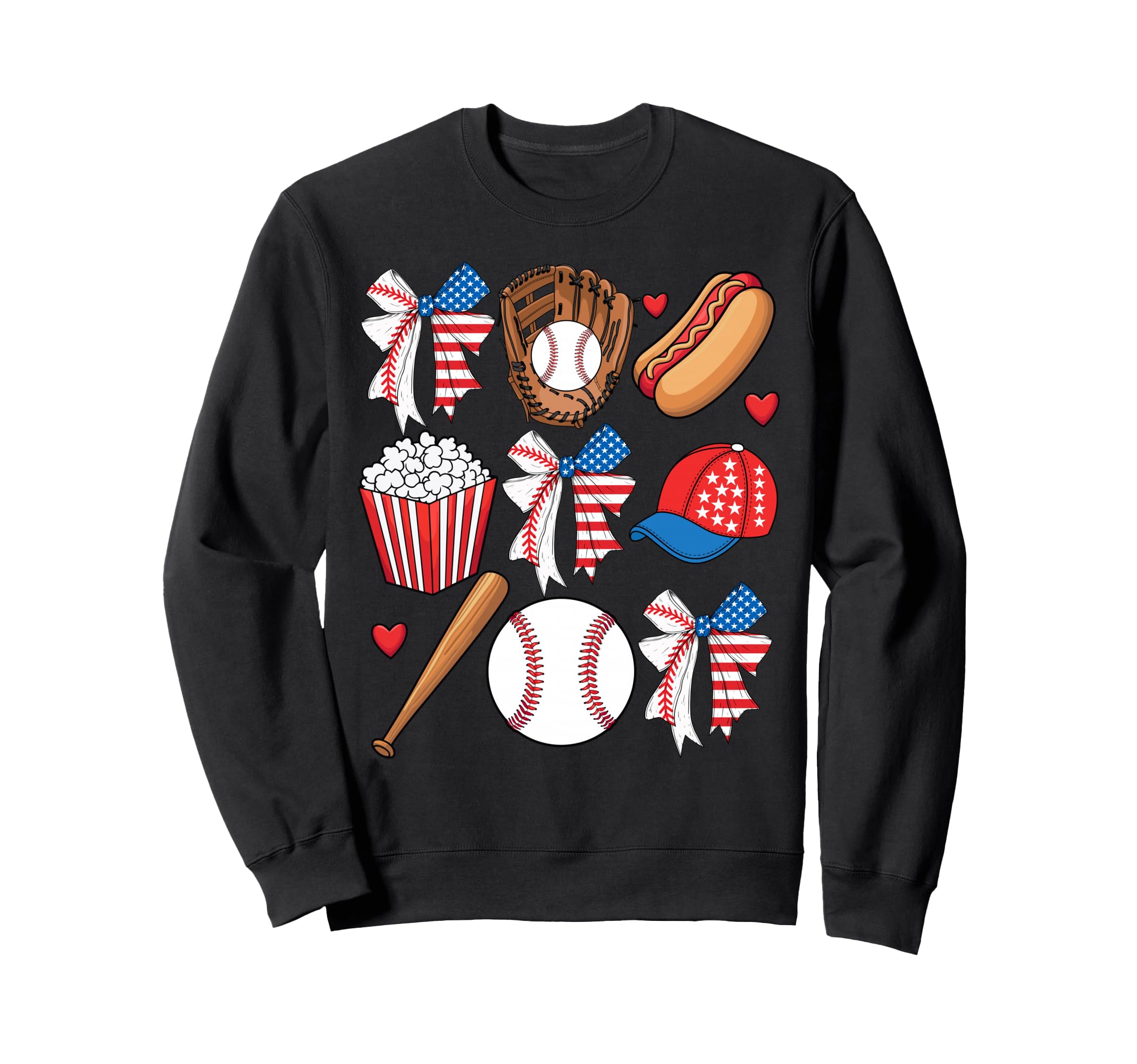 Baseball 4Th July Coquette Bow Sweatshirt - Casual Everyday Wear Unisex - T-Shirt, Sweatshirt, Hoodie