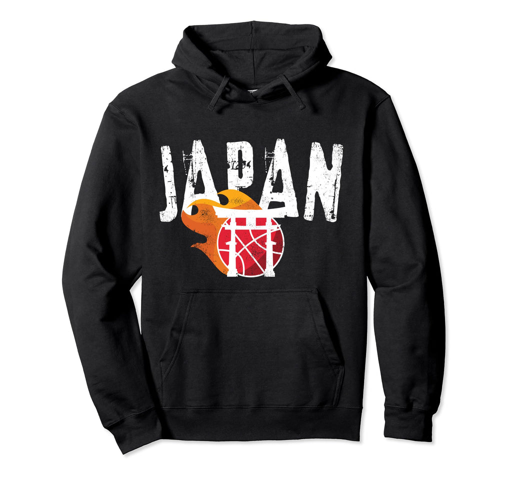 Japan Basketball Fire Distressed Hoodie - Fun Novelty Design for Adults - T-Shirt, Sweatshirt, Hoodie