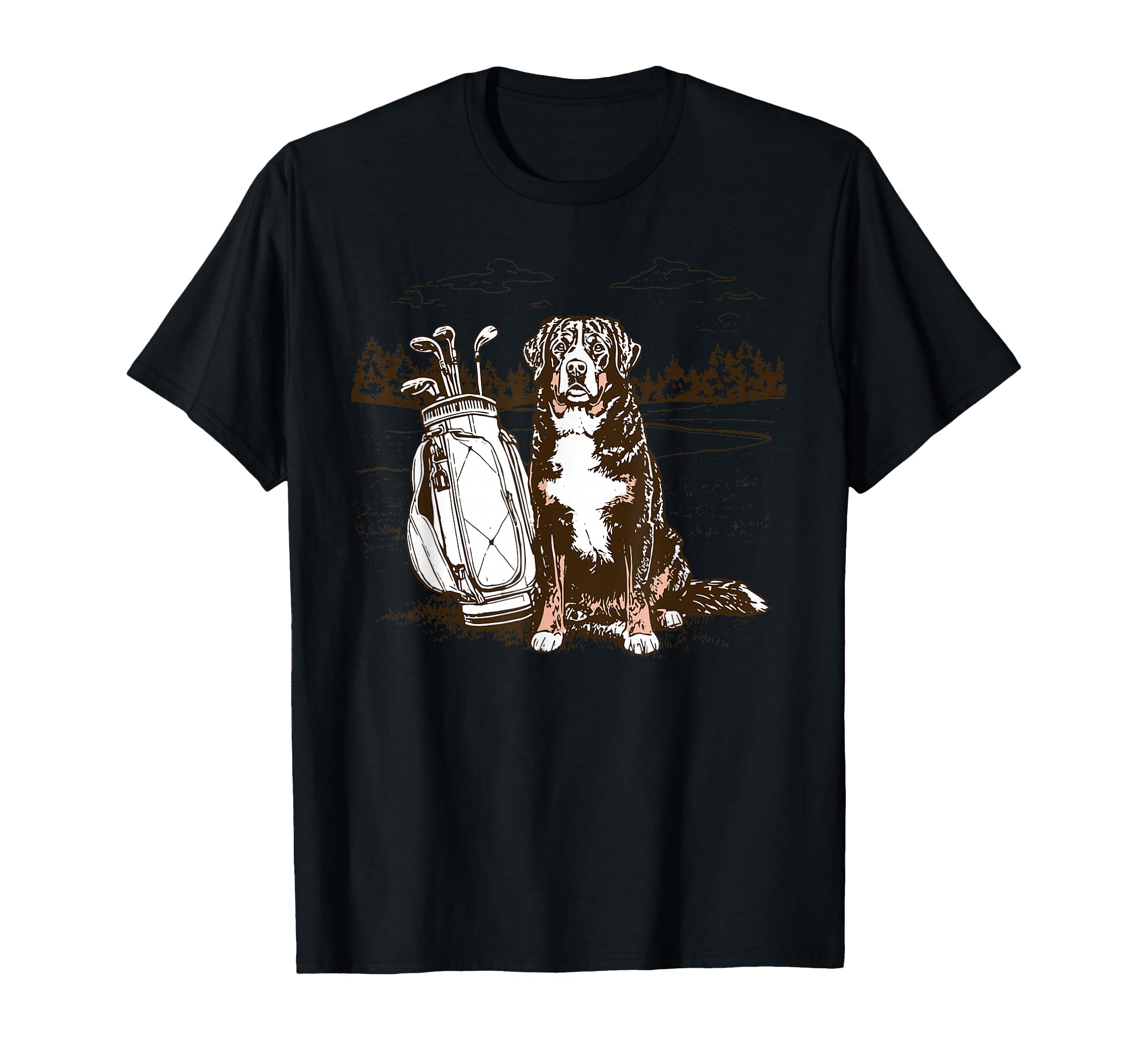 Bernese Mountain Playing Golf Golfer T-Shirt - Custom Art Print for Adults - T-Shirt, Sweatshirt, Hoodie