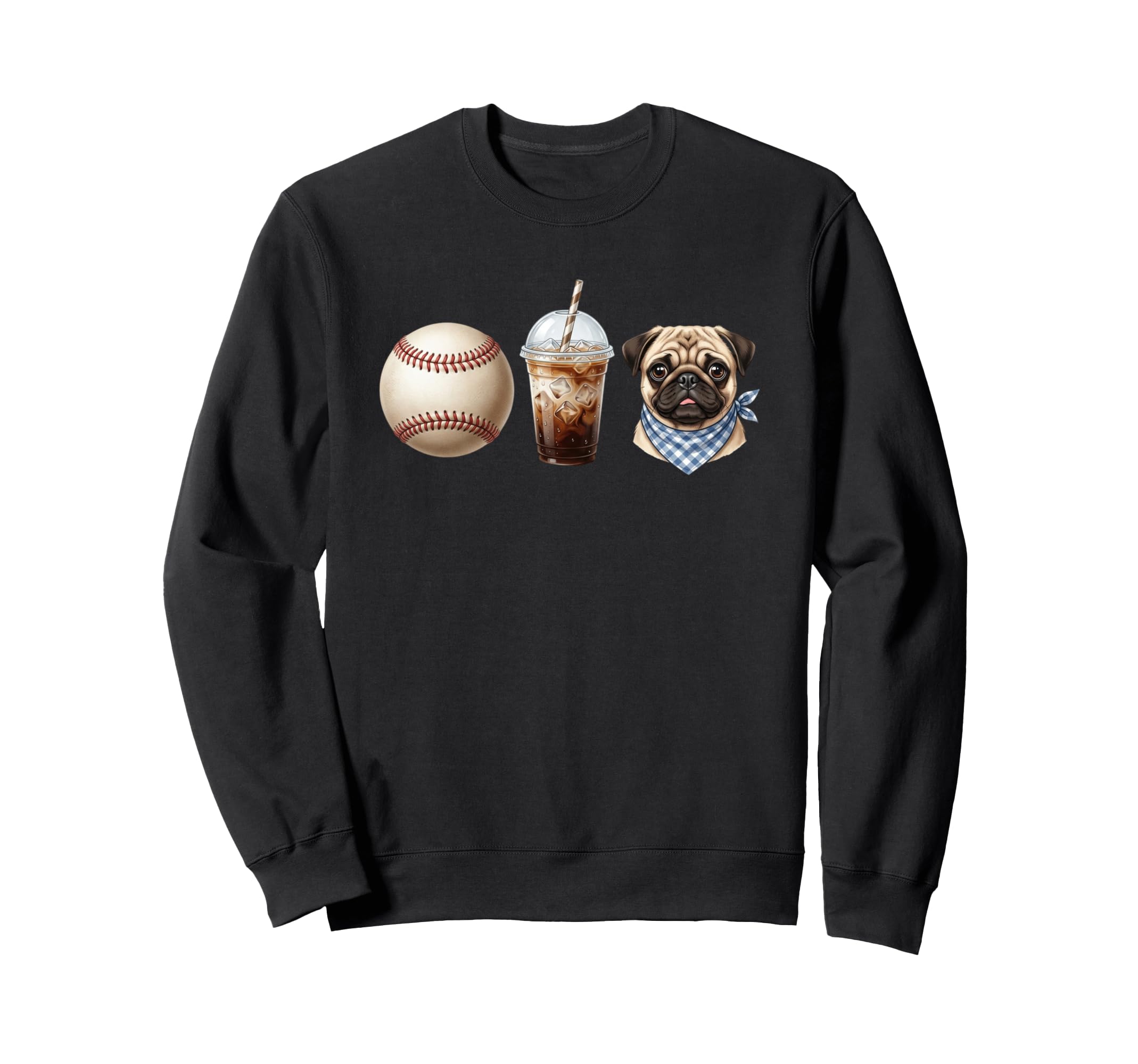 Baseball Iced Coffee Pug Mom Sweatshirt - Unique Graphic for Adults - T-Shirt, Sweatshirt, Hoodie