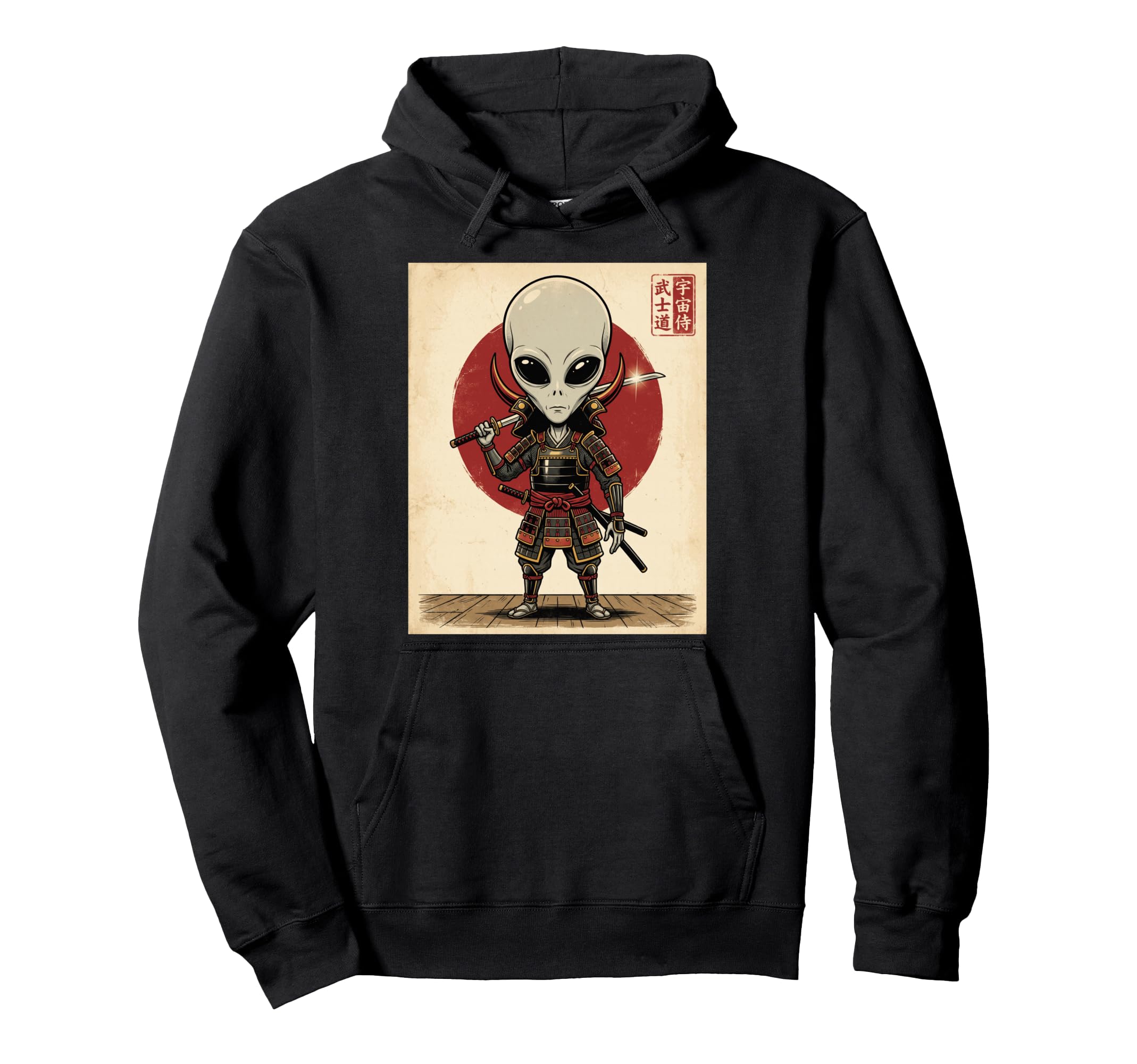 Alien Samurai Warrior Japanese Art Hoodie - Fun Novelty Design for Adults - T-Shirt, Sweatshirt, Hoodie