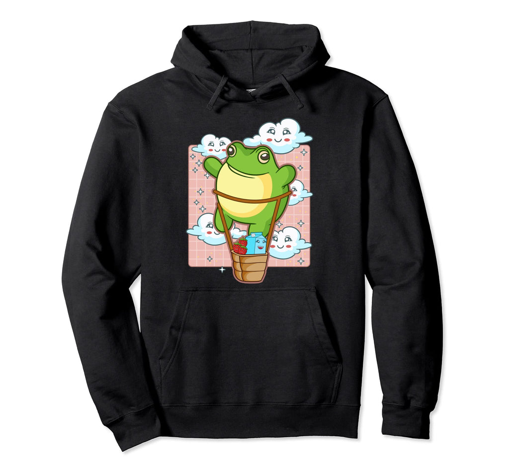 Kawaii Frog Hot Air Balloon Strawberry Hoodie - Streetwear Style Men Women - T-Shirt, Sweatshirt, Hoodie