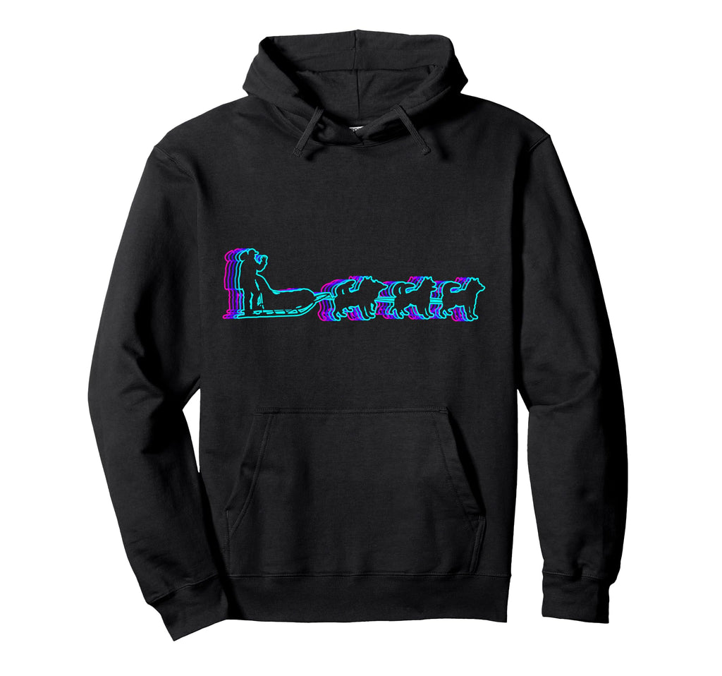 Mushing Sled Dog Sledding Vaporwave Hoodie - Unique Graphic Men Women - T-Shirt, Sweatshirt, Hoodie