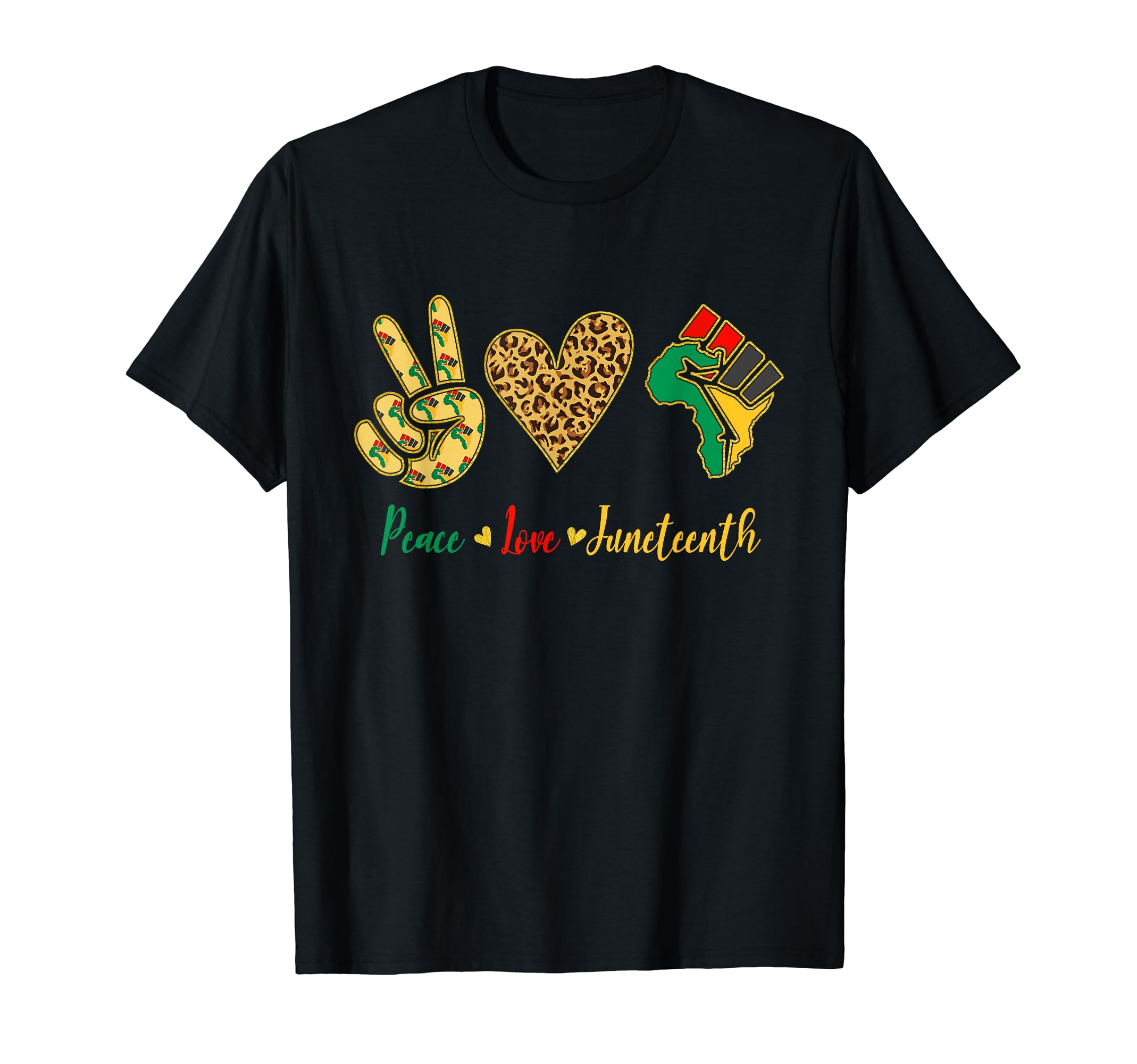 Leopard Peace Love Juneteenth T-Shirt - Minimalist Print for Adults - T-Shirt, Sweatshirt, Hoodie