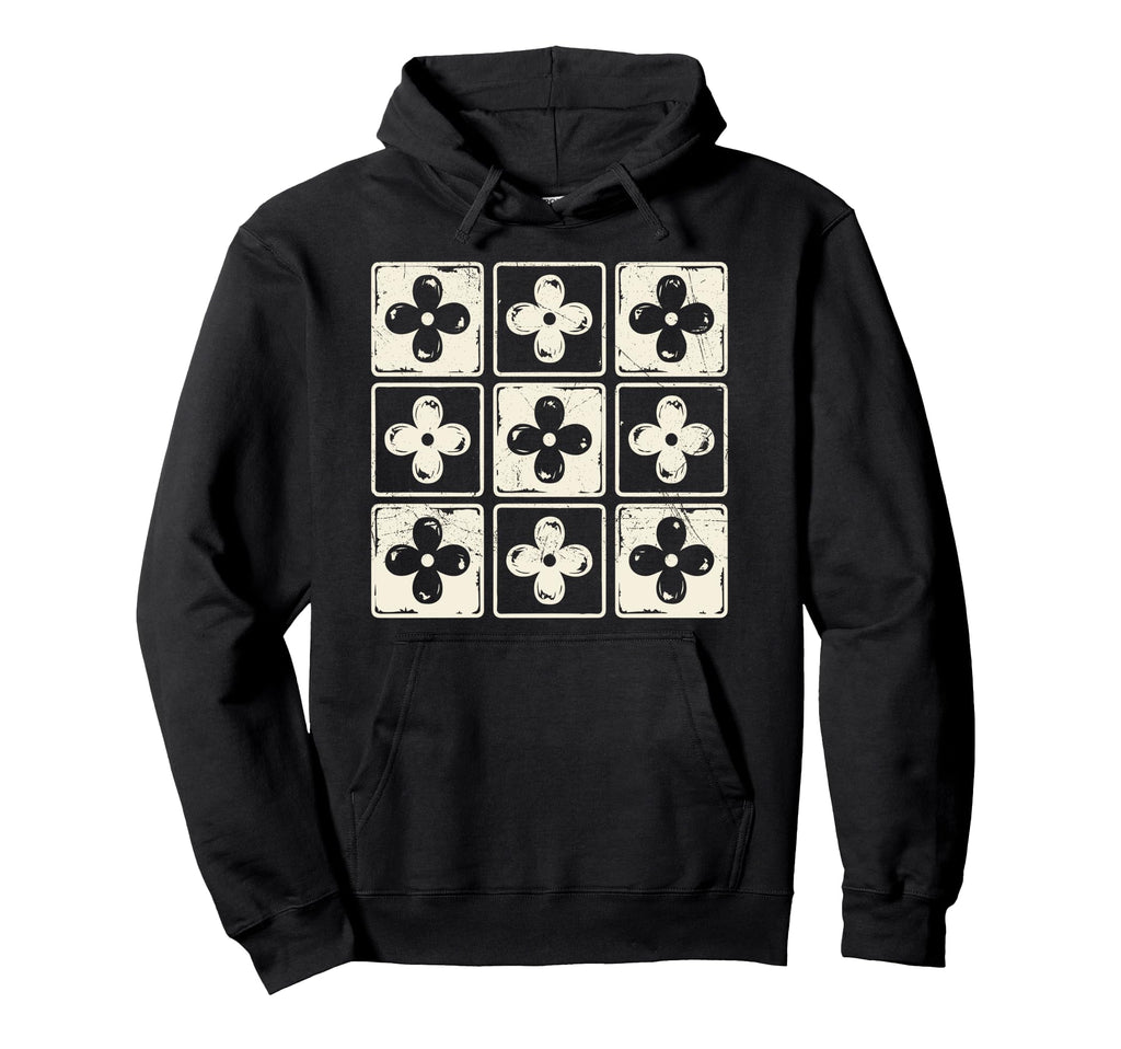 Colorful Checkered Flowers Tees Boho Hoodie - Streetwear Style for Adults - T-Shirt, Sweatshirt, Hoodie