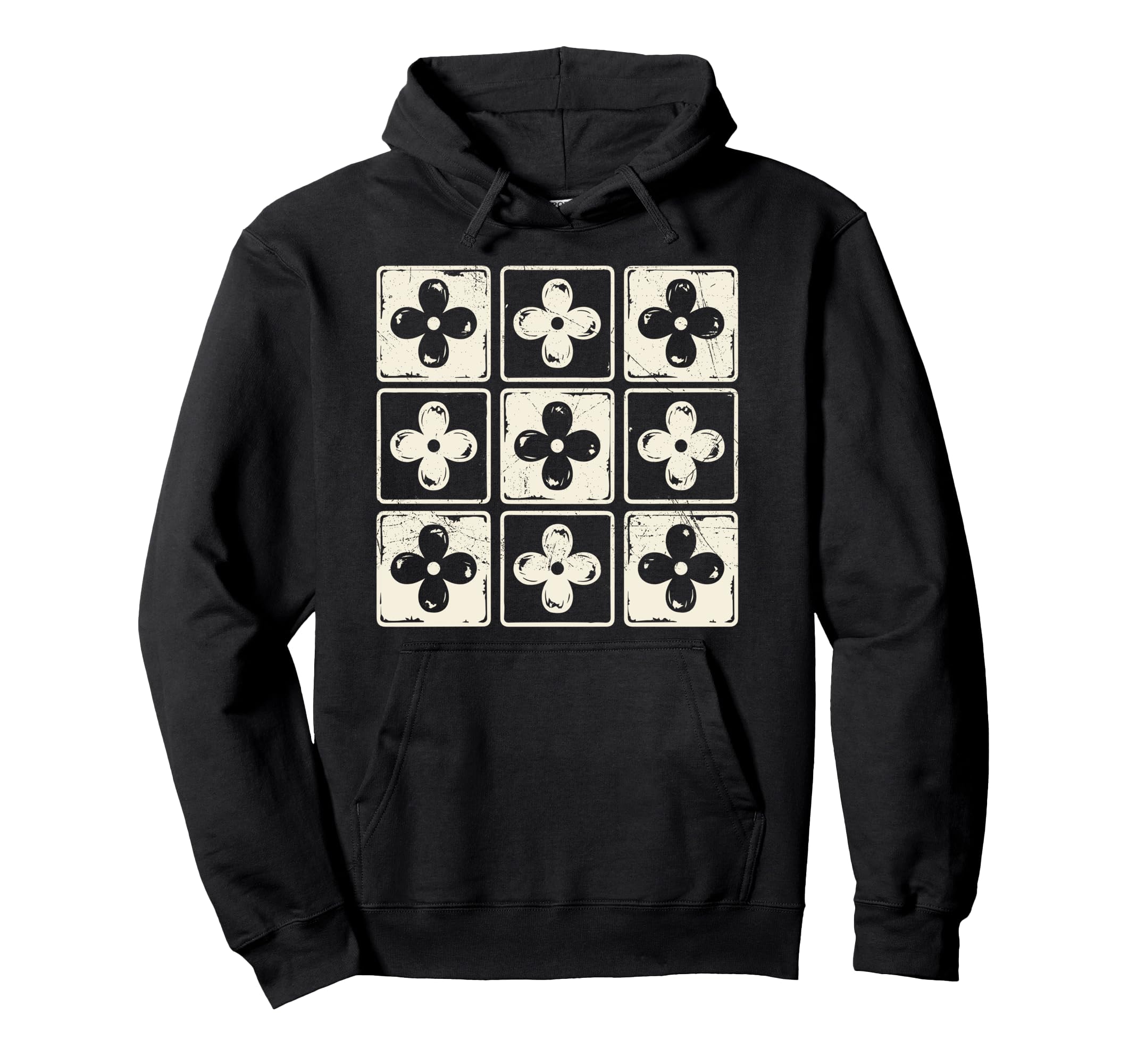 Colorful Checkered Flowers Tees Boho Hoodie - Streetwear Style for Adults - T-Shirt, Sweatshirt, Hoodie