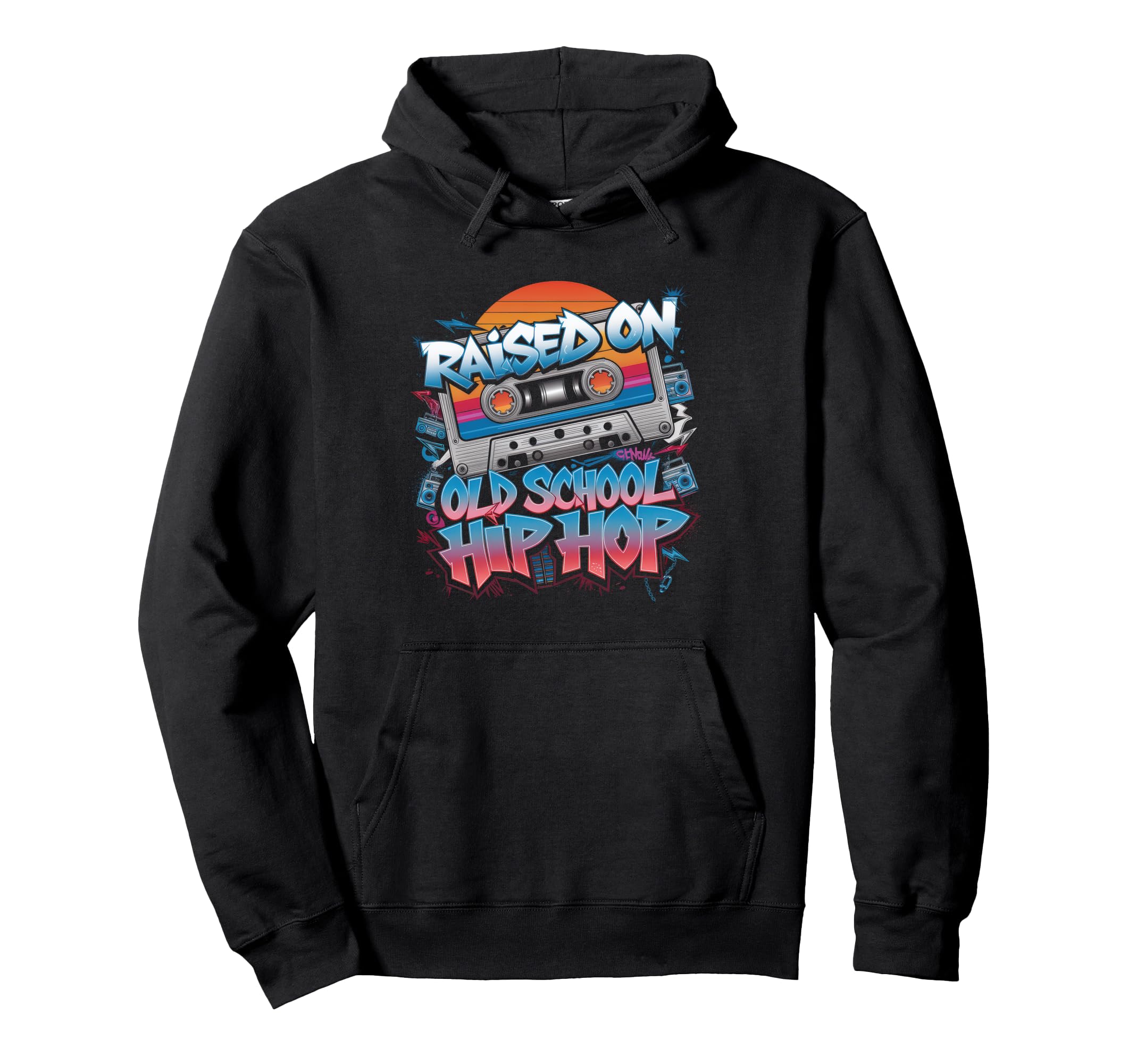 Raised Old School Hip Hop Cassette Hoodie - Custom Art Print for Adults - T-Shirt, Sweatshirt, Hoodie