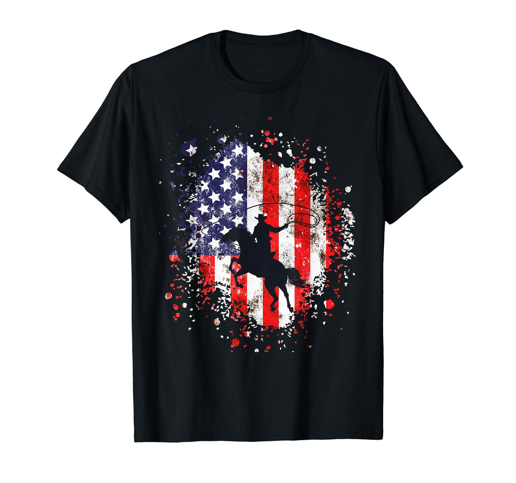 Usa Flag Country Cowboy Horseback T-Shirt - Trendy Graphic for Adults - T-Shirt, Sweatshirt, Hoodie