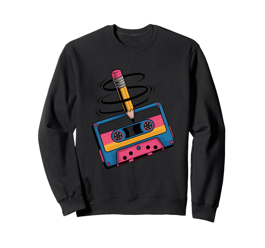 Mixtape Cassette Pencil Sweatshirt - Casual Everyday Wear for Adults - T-Shirt, Sweatshirt, Hoodie
