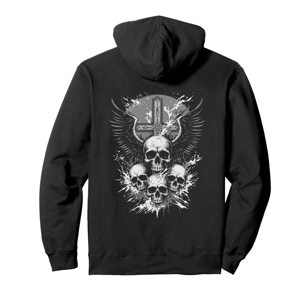 Gothic Skull Cross Art Wings Grunge Punk Hoodie - Unique Graphic Men Women - T-Shirt, Sweatshirt, Hoodie
