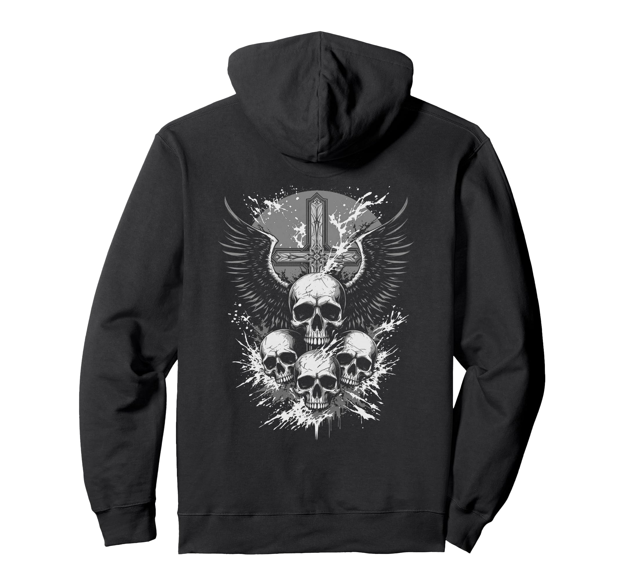 Gothic Skull Cross Art Wings Grunge Punk Hoodie - Unique Graphic Men Women - T-Shirt, Sweatshirt, Hoodie